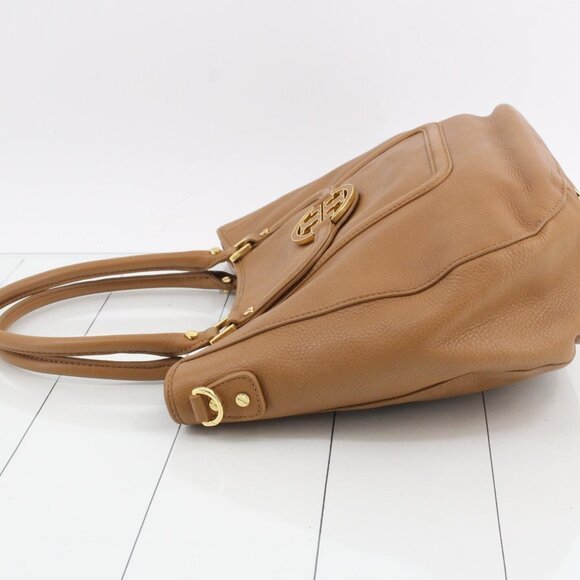 Tory Burch Amanda Logo Flap Zip Tote Shoulder Bag Camel Leather - Picture 4 of 9